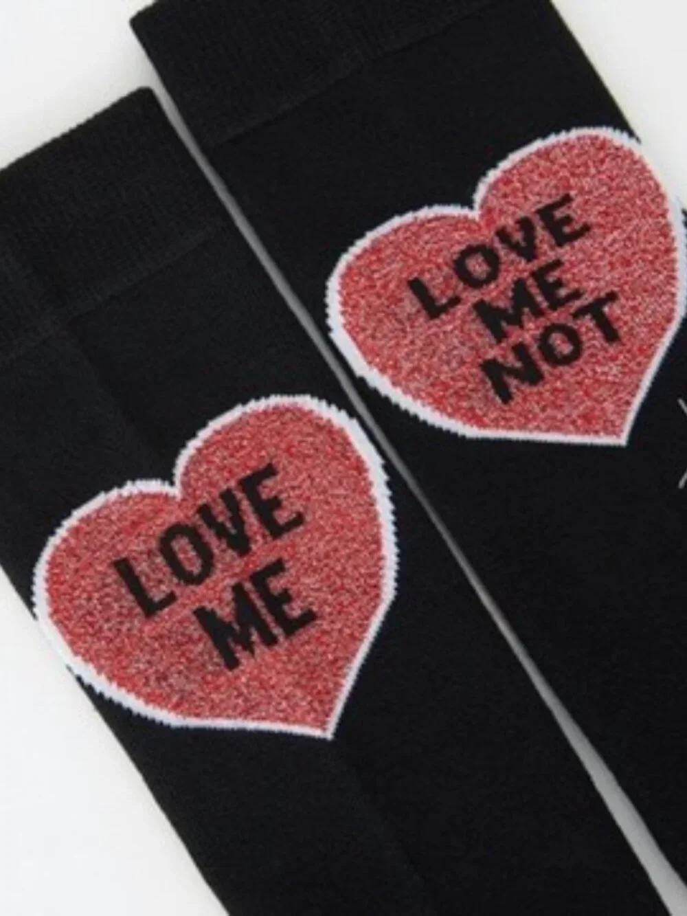 Dr. Martens Love Me Love Me Not Knee High Socks Black Pink Heart Rare